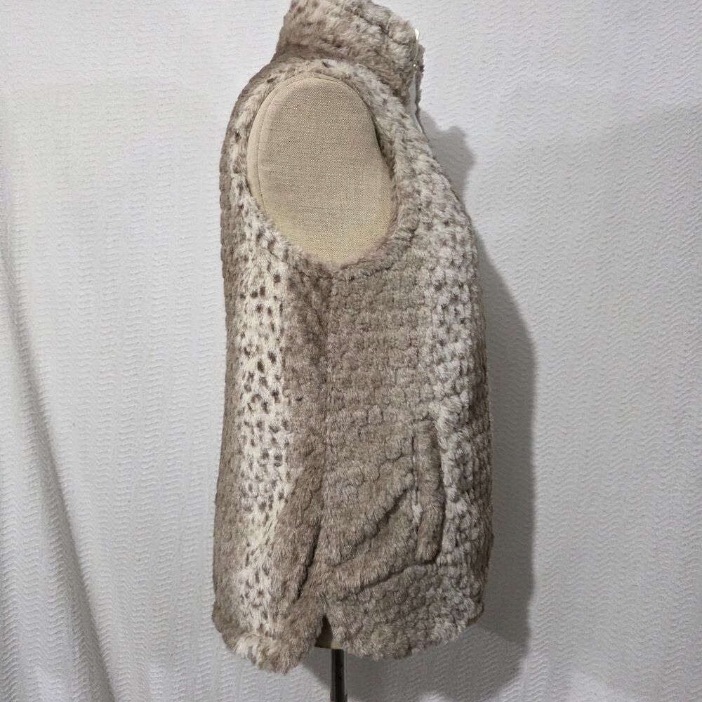 Casual Identity Reversible White & Brown Animal Print Faux Fur Zip Vest S - Picture 9 of 15